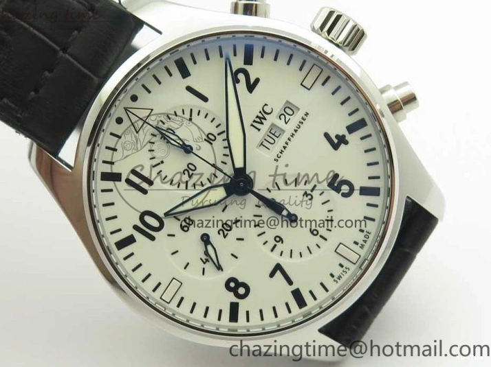 MIROTIME 0126 Pilot Chrono 377725 SS ZF 1:1 Best Edition White Dial on Black Leather Strap A Soft 7183